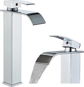 Rubinetto per lavabo, rubinetto da bagno a cascata, da appoggio, cromato, ad alta pressione, con regolazione della portata e della temperatura dell'acqua