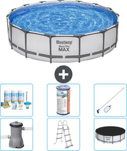 Piscina Bestway Round Steel Pro MAX - 457 x 107 cm - grigio - compresa pompa - scala - copertura pacchetto manutenzione - filtro - kit pulizia