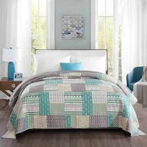 WOLTU® # 1077-2, copriletto, trapunta patchwork in flanella, disegno a scacchi, trapunta per letto matrimoniale, foderata e trapuntata, 220X240 CM
