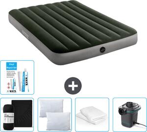 Letto ad aria Intex - Letto matrimoniale - 137 x 191 x 25 cm - Verde - Consegna inclusa Lenzuolo completo - Baciamano - Pompa - Set di riparazione it Guanciale protettivo