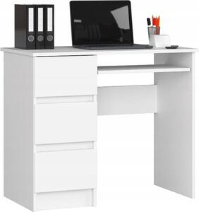BDW, scrivania per computer con 3 cassetti, cassetto per tastiera, 90x77x50 cm, bianco (a sinistra)