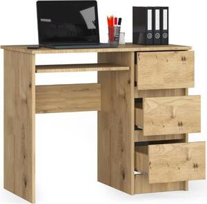 BDW, scrivania per computer con 3 cassetti, cassetto per tastiera, 90x77x50 cm, rovere Artisan (destra)