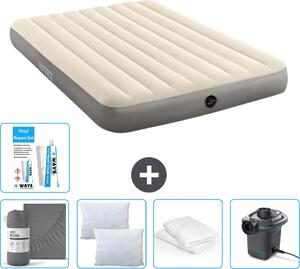Intex Airbed - 2 persone - 152 x 203 x 25 cm - Beige - lenzuolo incluso - bacio - pompa - set di riparazione e protezione per cuscini