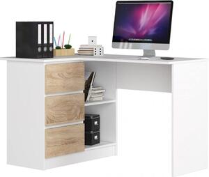 BDW, scrivania angolare destra, 3 cassetti, 4 ripiani, bianco/rovere Sonoma sinistra