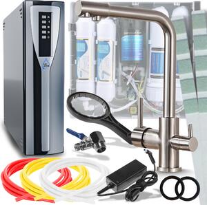 Rubinetto da cucina Ari Venom 1 in acciaio inox, doppia uscita per acqua filtrata, beccuccio girevole a 360 gradi, cartuccia Vetroceramica