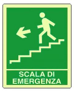Cartello fotoluminescente scala emergenza discesa sinistra cm 25x31