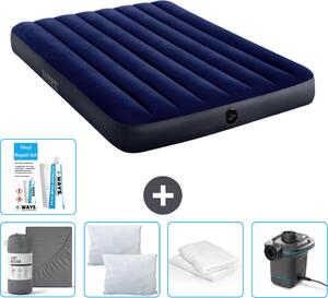 Letto ad aria Intex - Letto matrimoniale - 137 x 191 x 25 cm - Blu - Consegna inclusa Lenzuolo di ricambio - Bacio - Pompa - Set di riparazione en Protezione del cuscino