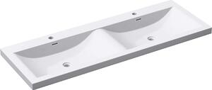 Doporro Lavabo da Incasso 144 cm Doppia Vasca in Marmoresina Bianco Lucido, Lavabo Bagno Integrale Soprapiano con 2 Fori Rubinetto e Troppopieno Colossum03