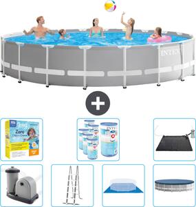 Piscina Intex Round Prism Frame - 610 x 132 cm - Grigio - inclusa pompa - scala - telo di fondo - pacchetto di manutenzione della copertura - filtro - tappetino solare