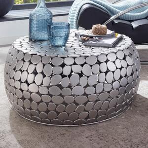 FineBuy Tavolino di design rotondo 66 cm in metallo argento - Tavolo da salotto in alluminio fatto a mano - Tavolo da divano moderno in pietra tavolino da salotto