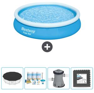 Bestway piscina gonfiabile rotonda ad ambientazione rapida - 366 x 76 cm - blu - include copertura - pacchetto manutenzione - pompa - piastrelle per pavimento