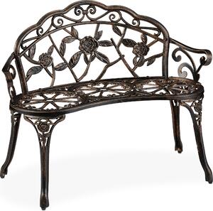 Panchina da giardino Relaxdays, 2 posti, con motivo a rose, per terrazza o balcone, in alluminio e ghisa, stile antico, dimensioni: 78 x 99 x 52 cm, color bronzo