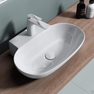 Doporro Lavabo da Appoggio in Vetroceramica Bianco Lucido, Lavandino Bagno Moderno con Foro Rubinetto e Rivestimento Nano 56x39,5x12,5 cm Br¹ssel899