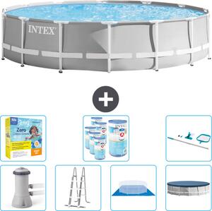 Piscina Intex Round Prism Frame - 427 x 107 cm - Grigio - inclusa pompa - scaletta - telo di fondo - pacchetto di manutenzione della copertura - filtro - kit di pulizia