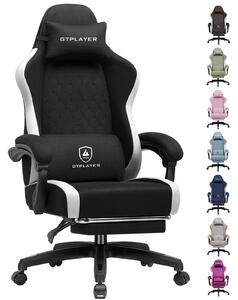 GTPLAYER sedia da gioco Poltrona ergonomica da gioco Sedia da scrivania Sedia da corsa per PC gamer con superficie in tessuto, cuscino di seduta in piuma con poggiapiedi nero