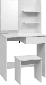WOLTU MB6045ws Tavolino da toilette in stile barocco e moderno, con specchio e sgabello, 75x40x138cm Bianco