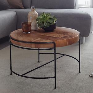 FineBuy Tavolino da caffè rotondo in legno massiccio di acacia da 62 cm con struttura in metallo - Tavolo da soggiorno con design a fette di albero - Realizzato a mano - Look industriale e naturale