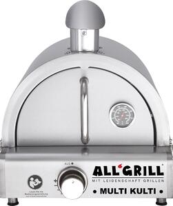 Allgrill MULTI-KULTI Set 2 antideflagrante - griglia a gas + cofano pizza in acciaio inox con camino