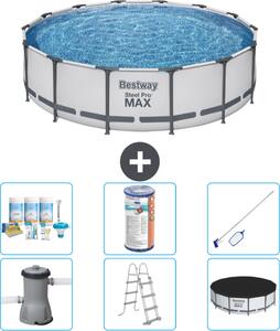 Piscina Bestway Round Steel Pro MAX - 427 x 107 cm - grigio - compresa pompa - scala - copertura pacchetto manutenzione - filtro - kit pulizia