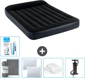 Letto ad aria Intex - Letto matrimoniale - 137 x 191 x 25 cm - Blu scuro - Consegna inclusa Lenzuolo di ricambio - Bacio - Pompa - Set di riparazione e protezione del cuscino