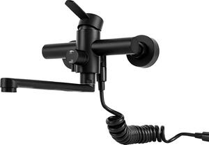 Rubinetto da cucina - Rubinetto a parete con pistola a spruzzo - Orientabile a 360° - 3 modalità di spruzzo - Tubo estraibile da 1,5 m - Acciaio inox 304 - Nero