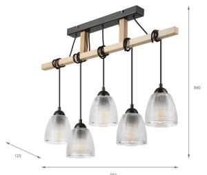 Lampadario su cavo LEANDRA 5xE27/15W/230V rovere/nero