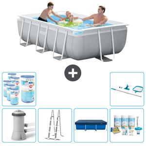 Piscina Intex con struttura a prisma rettangolare - 300 x 175 x 80 cm - grigio - inclusa pompa - copertura a scaletta - pacchetto manutenzione - filtro - kit di pulizia