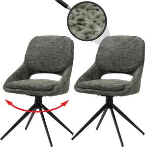 Set di 2 sedie da pranzo HWC-N73, sedia da cucina, girevole a ritorno automatico, tessuto/ceniglia (490g/m²) Oeko-Tex ~ verde