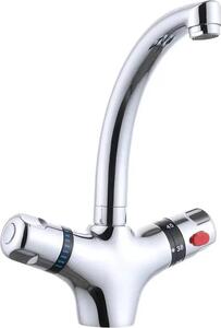 Rubinetto da cucina - Miscelatore termostatico per lavello - Acciaio inossidabile - Regolazione della temperatura - Acqua calda/fredda - Argento