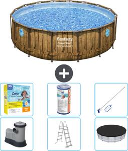 Piscina Bestway Round Power Steel Swim Vista - stampa su legno - 488 x 122 - inclusa pompa - scala - copertura pacchetto manutenzione - filtro - kit pulizia