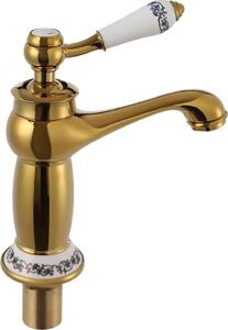 Rubinetto da bagno vintage - Rubinetto per lavabo - Ottone - Caldo/Freddo - Maniglia in Vetroceramica - Aeratore a nido d'ape - Facile da installare - Oro