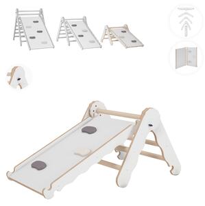 Struttura di arrampicata per interni MAMOI®, triangolo di arrampicata con scivolo in legno, torre di arrampicata con tavola di scivolo, scivolo per bambini ad arco di arrampicata, frusta arcobaleno
