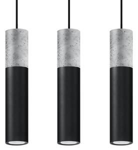 Lampada a sospensione BORGIO 3L nero 3xGU10 10W acciaio/cemento 90x6x45cm Sollux Lighting
