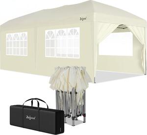 Gazebo pieghevole Zelsius 3x6 m con pareti laterali, beige, gazebo pieghevole UV30, tenda da giardino pieghevole
