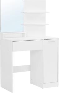 VASAGLE, toletta, toletta, toletta con specchio, 1 cassetto, 2 ripiani, mobile contenitore, organizer per il trucco bianco