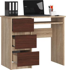 BDW, scrivania per computer con 3 cassetti, cassetto per tastiera, 90x77x50 cm, rovere Sonoma / Venga (a sinistra)