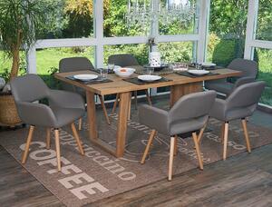 Set di 6 sedie per sala da pranzo HWC-A50 II, sedia da cucina, design retrò anni '50 ~ ecopelle, grigio tortora, gambe chiare