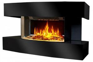 CHEMIN'ARTE - Caminetto elettrico da parete Lounge Medium Nero 82 cm con effetto fiamme LED, riscaldamento programmabile, telecomando