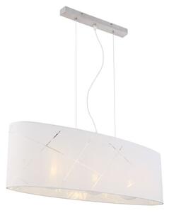 Globo Lighting lampada a sospensione in metallo nichel opaco, tessuto bianco, acrilico trasparente, cavo PVC trasparente, LxPxH: 770x230x1400mm, escl. 3x E27 40W 230V