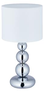 Lampada da tavolo Relaxdays Kugeln, lampada da comodino con paralume in tessuto, A x P: 50 x 25 cm, E27, lampada da tavolo per soggiorno, argento/bianco