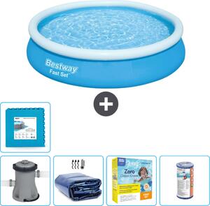 Piscina gonfiabile rotonda Bestway ad ambientazione rapida - 366 x 76 cm - blu - inclusa pompa tenda - pacchetto manutenzione - filtro - pavimento in piastrelle