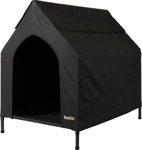 Lettino per cani lionto con tetto, lettino per cani resistente alle intemperie per interni ed esterni, traspirante e di facile manutenzione, 130x85x113 cm, nero