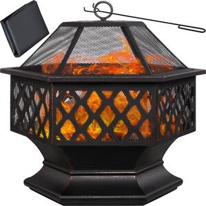 GARDEBRUK® Braciere Esagonale 70x60,5cm Acciaio Parascintille Attizzatoio Bracieri Esterno Giardino