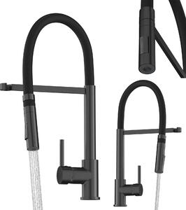 Granitan | Miscelatore da cucina - Bocca flessibile - Nero - Orientabile a 360° - Estraibile - Grigio metallizzato