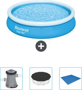 Bestway piscina gonfiabile rotonda fast set - 366 x 76 cm - blu - include pompa - copertura - telo di protezione