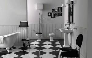 Set sanitari tradizionali bianco serie Londra Simas con vaso scarico a pavimento composto da WC+Bidet+Sedile