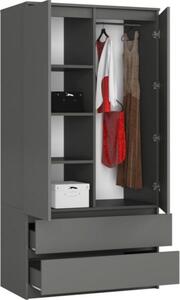 BDW, armadio 2 ante, 2 cassetti, 180x90x51 cm, grigio