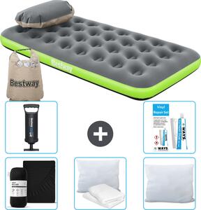 Materasso gonfiabile Bestway - 1 persona - 99 x 188 x 22 cm - grigio/verde - accessori inclusi