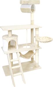 Tiragraffi Wiltec in beige/bianco alto 141 cm, albero per gatti con sisal, tiragraffi per gatti con casetta per gatti, tappetino per appendere e abbeveratoio, albero da arrampicata per gatti