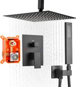 Set di miscelatori per doccia nero opaco - con soffione pioggia quadrato da 254 mm - Set di miscelatori per bagno